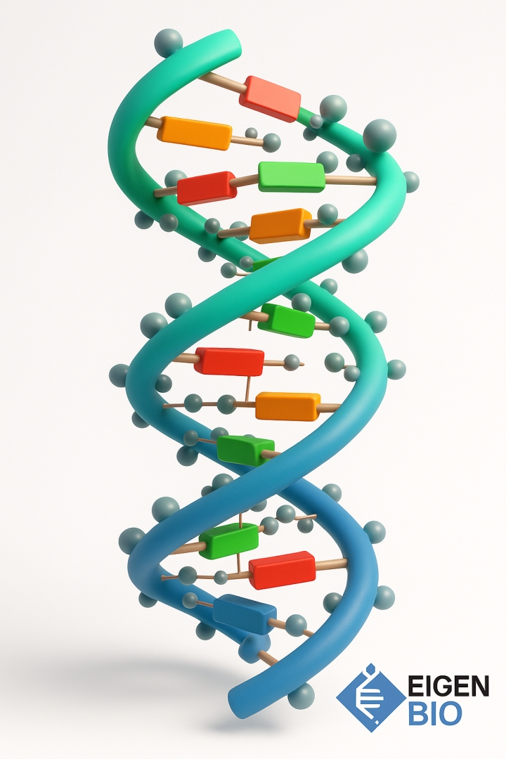 Colorful RNA structure illustration accompanying Eigen Bio's announcement