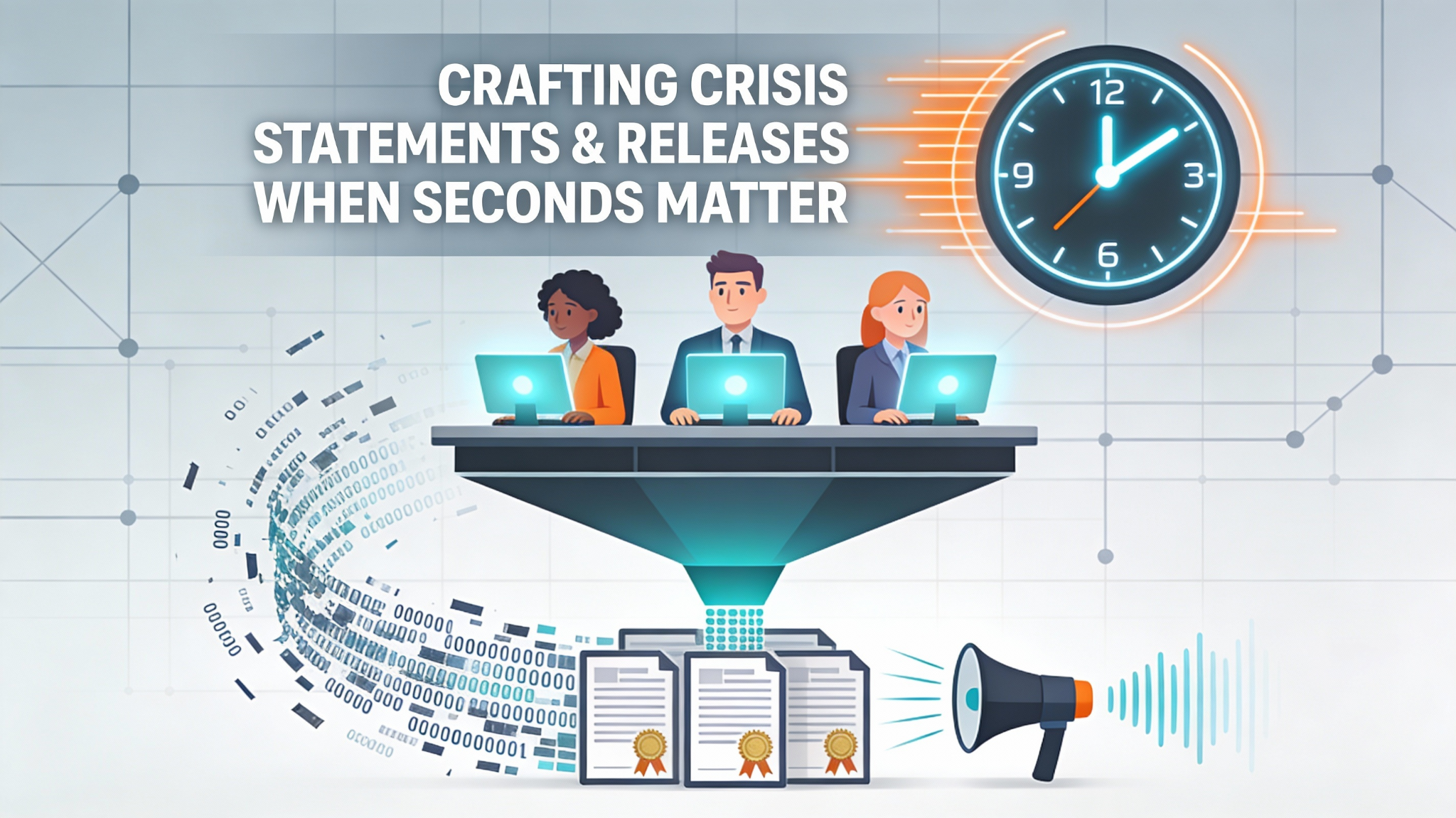 Crafting Crisis Statements & Releases when seconds matter: team working urgently with time-sensitive data