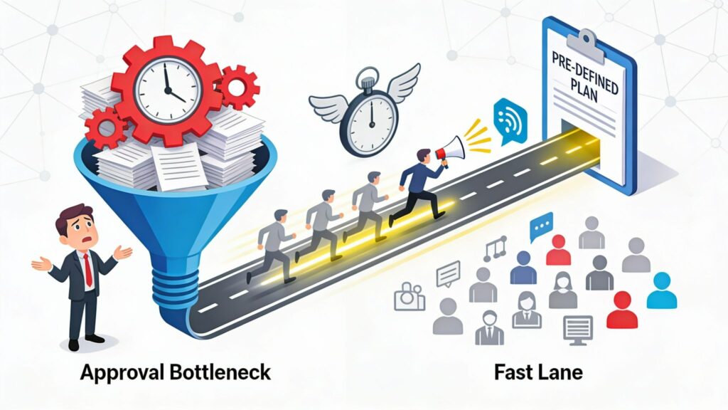 Defining & creating crisis communication plan: approval bottleneck vs fast lane with pre-defined plan