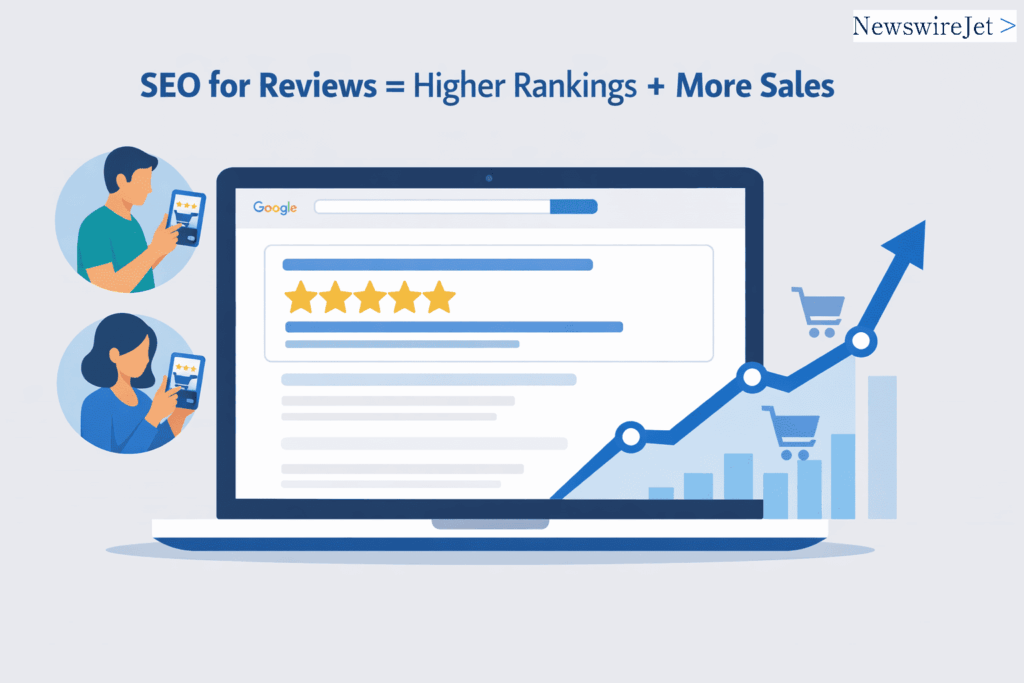 Optimizing SEO for reviews can improve online visibility and increase conversions, as shown in this informative image.